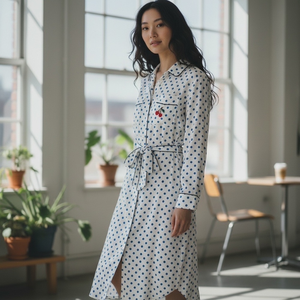 Essential Antwerp Polka Dot Shirt Dress Midi Length